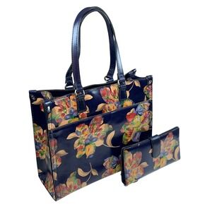 Patricia Nash Ava La Fleur Leather Tote Bag and Matching Wallet Set